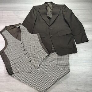 Botany 500 Suit 3 Piece Mens 38R Brown Houndstooth Jacket Vest Pants Classic